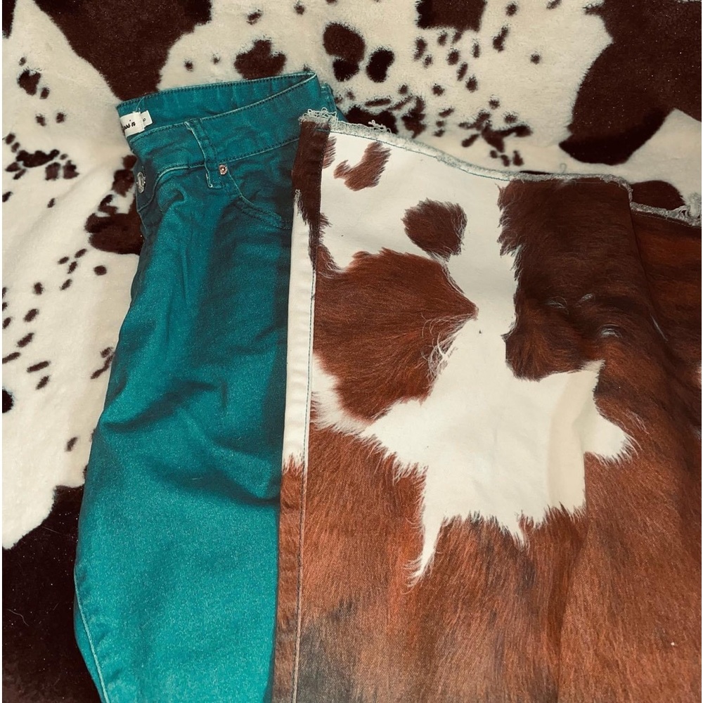 Ranch Dress’n turquoise cowhide flares